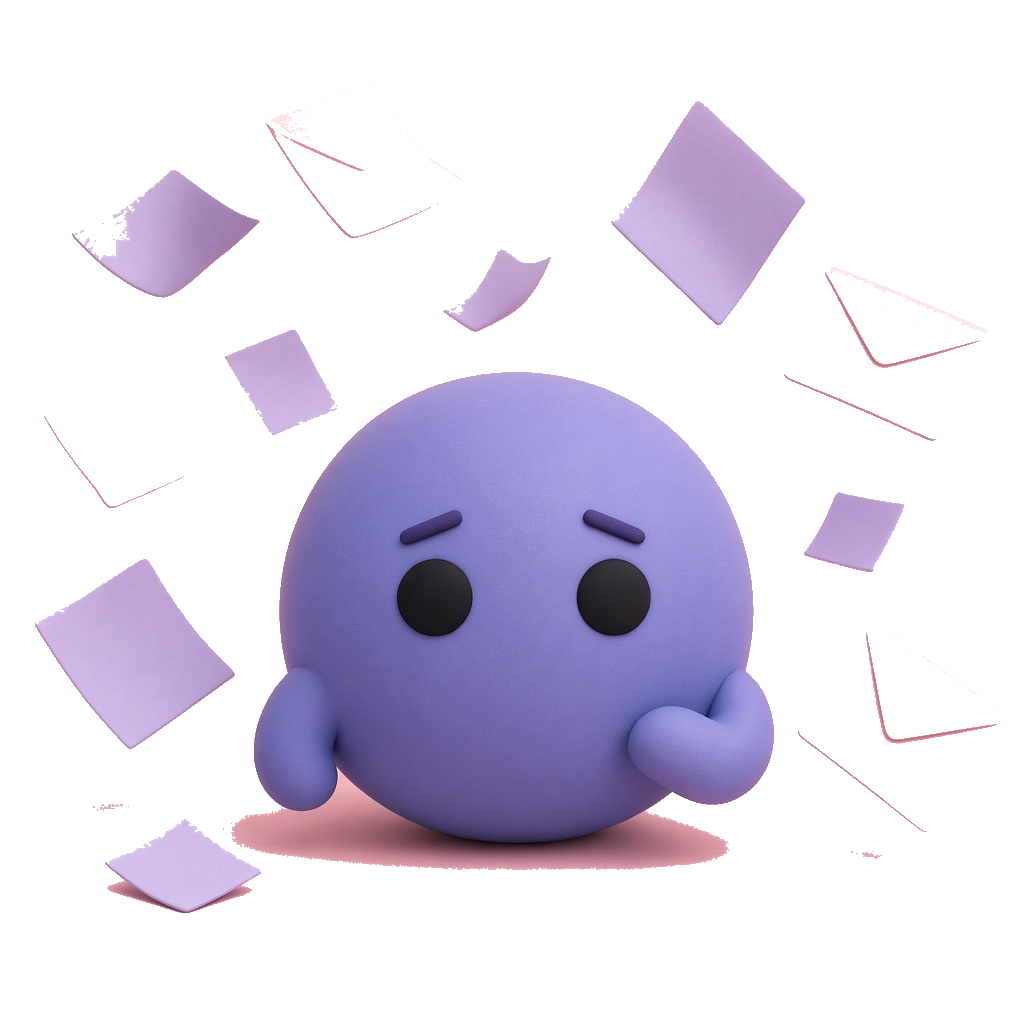 Indigo blob mascot frustrated by messy lists